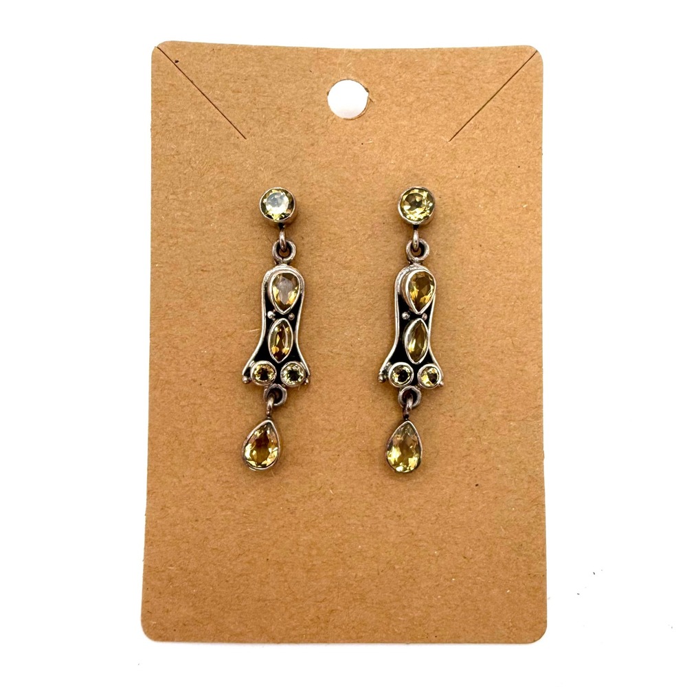 Sterling Silver Dangle Earrings with Citrine Gemstones Elegant Jewelry Boho‎ 925